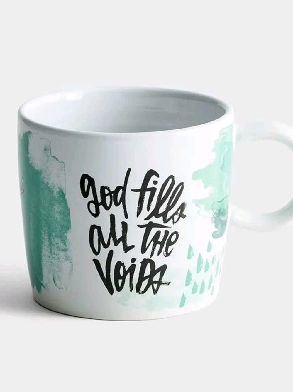 White Ceramic Mug with Teal Brushstroke Design and Inspirational Script
